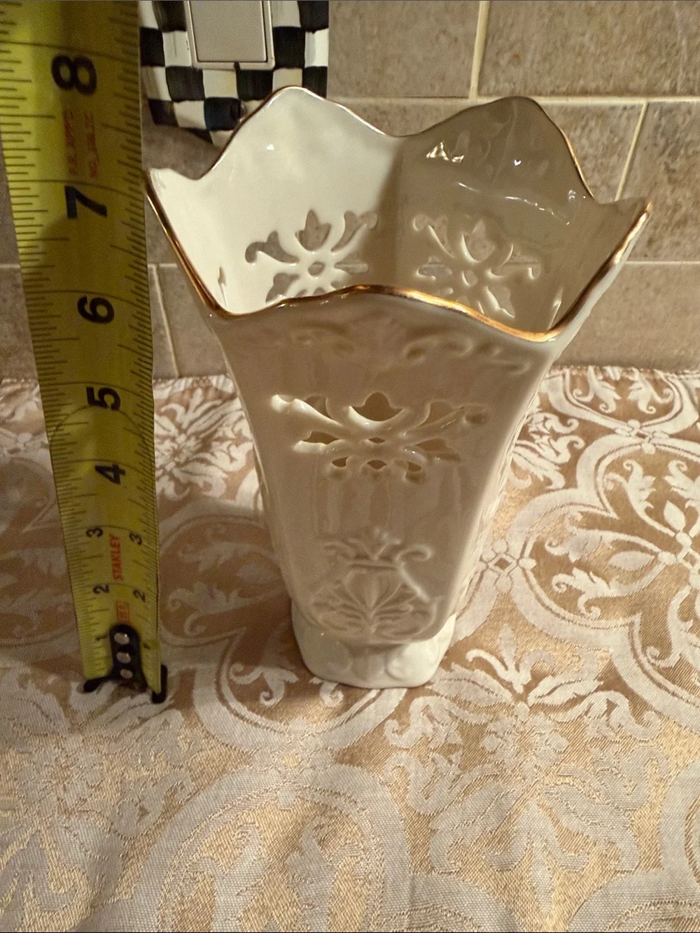 Lenox Elegant Cream Ceramic Decorative Vase with Gold Trim